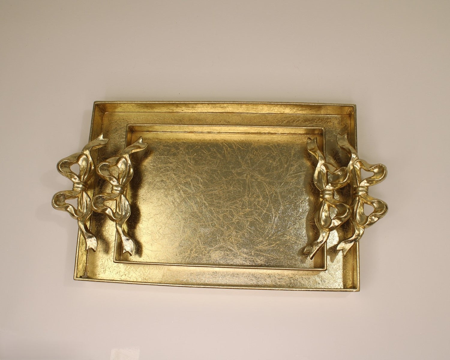 Golden Metal Tray w/ Bow Handles (2-Sizes)