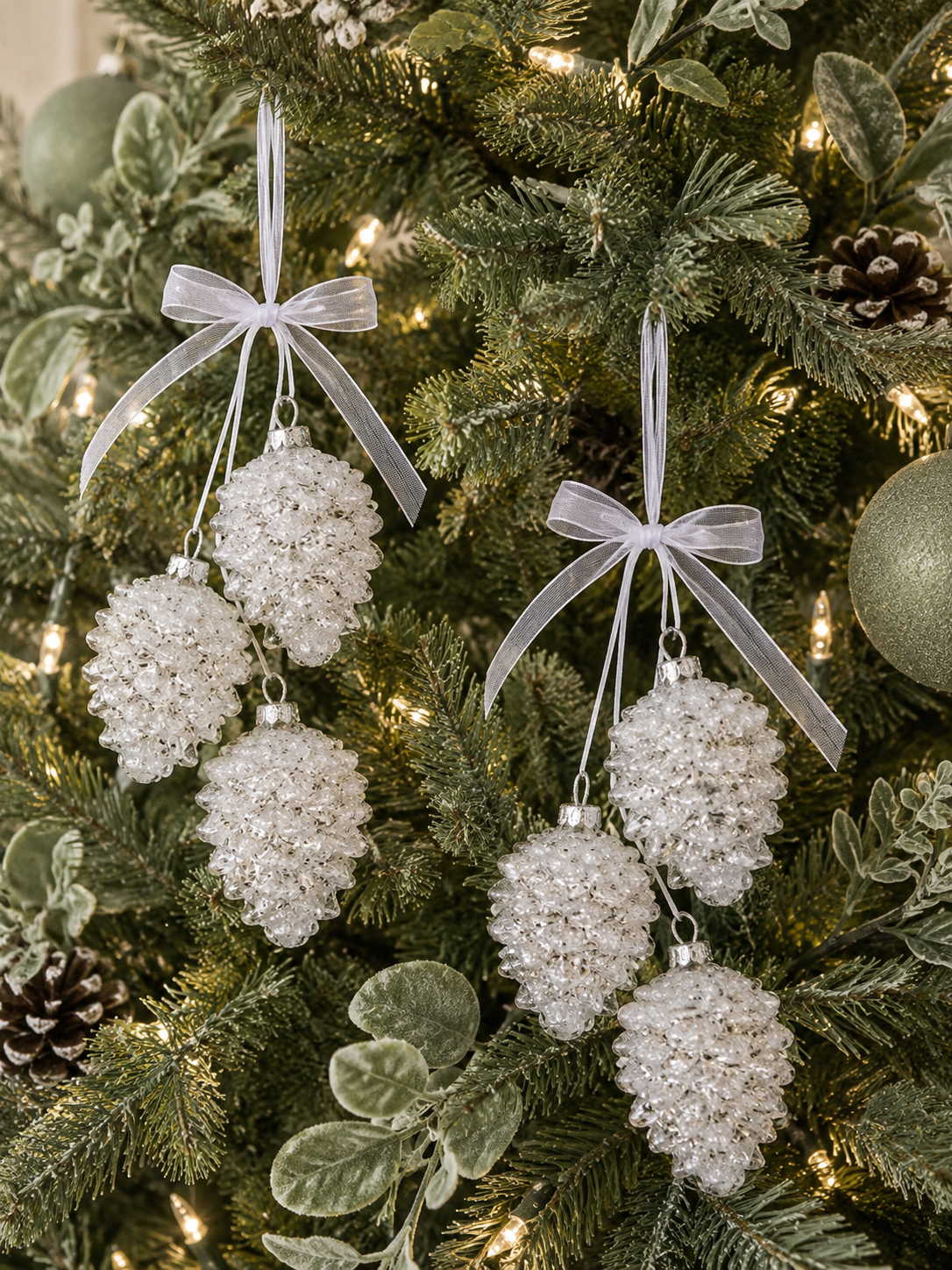White Pinecone Cluster Ornament