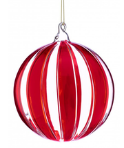 6" Clear Glass Peppermint Ball Ornament
