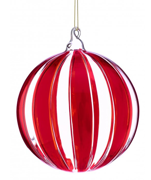 6" Clear Glass Peppermint Ball Ornament