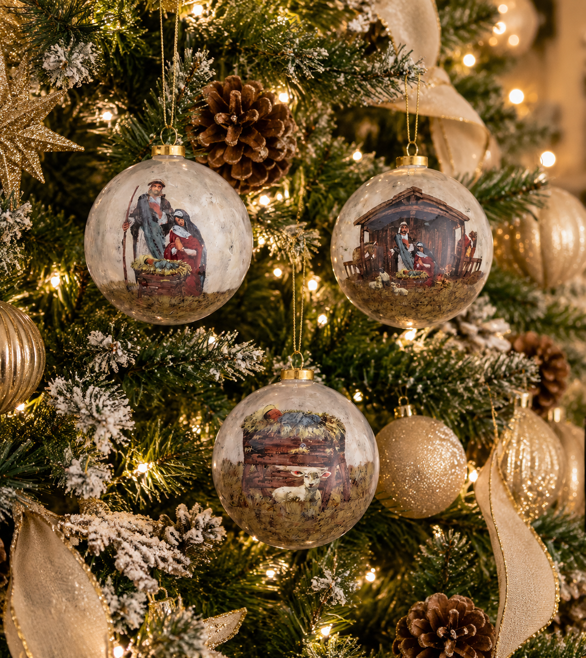 Nativity Scene Paper Mache Ornament (3-Styles)