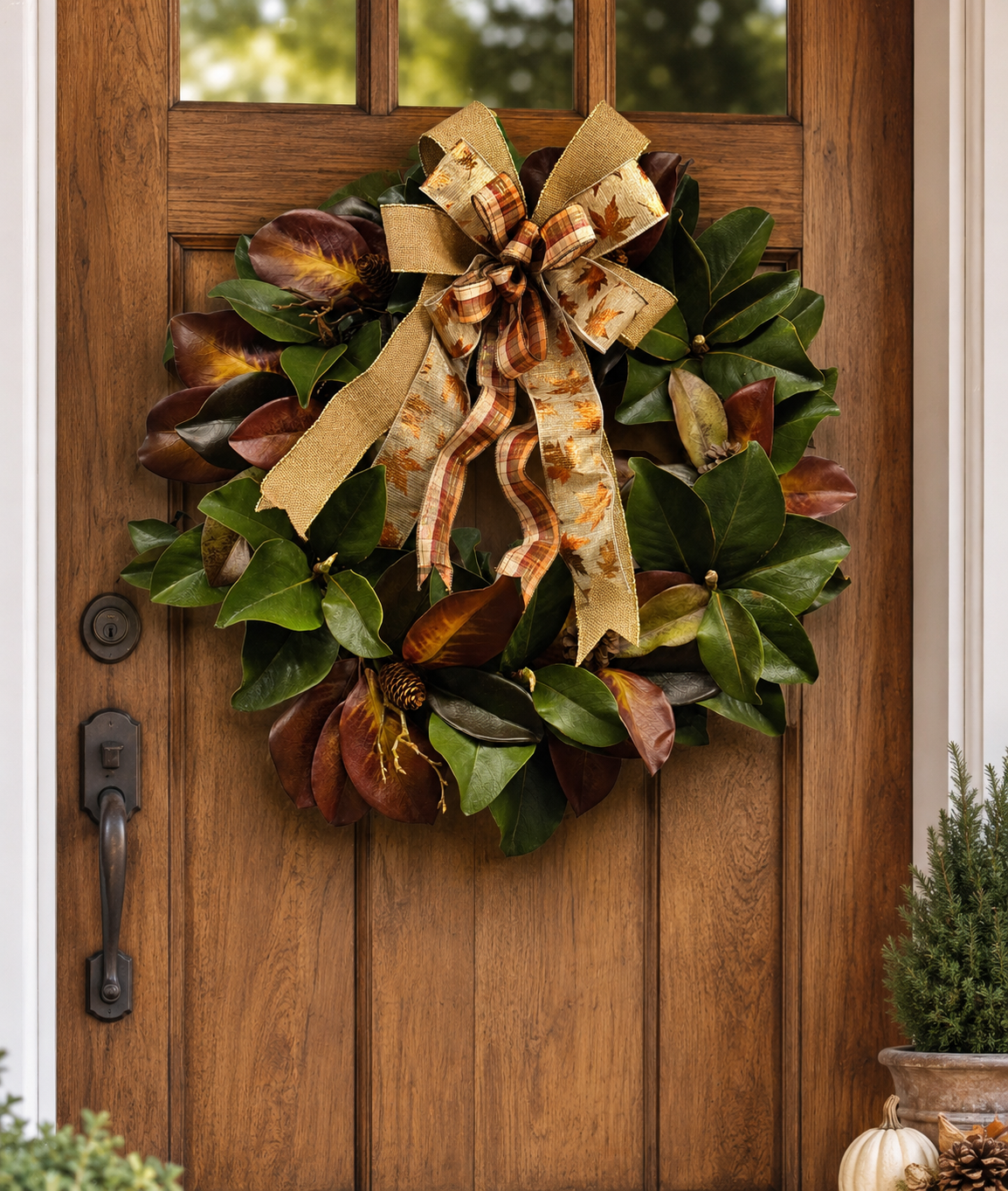 Custom Fall Magnolia Wreath w/ Pinecones & Bow