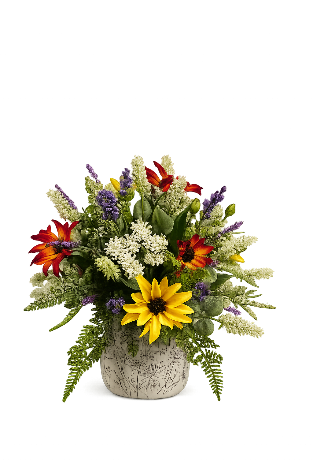 Custom Summer Wildflower Arrangement in Queen Annes Pot