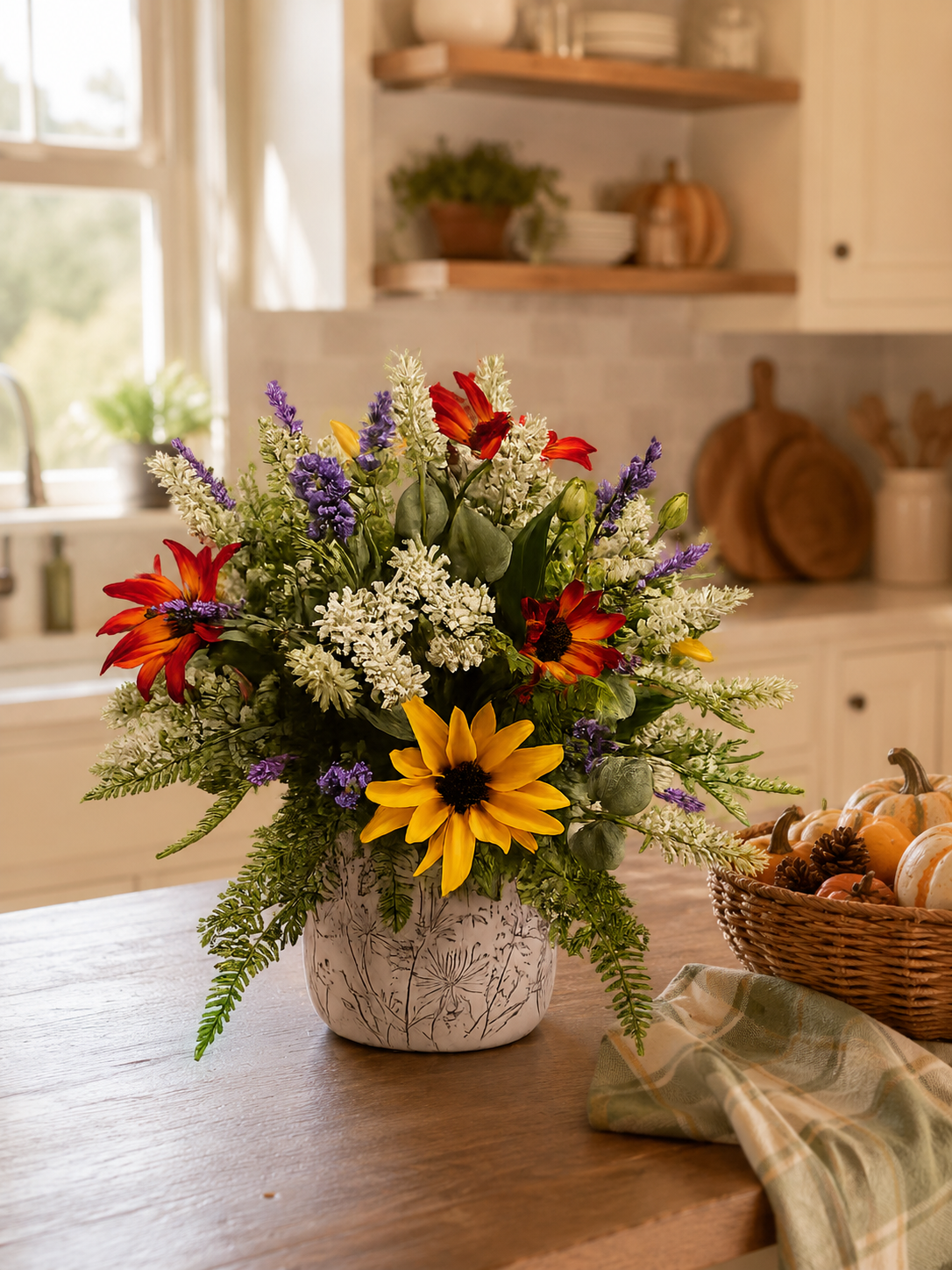 Custom Summer Wildflower Arrangement in Queen Annes Pot