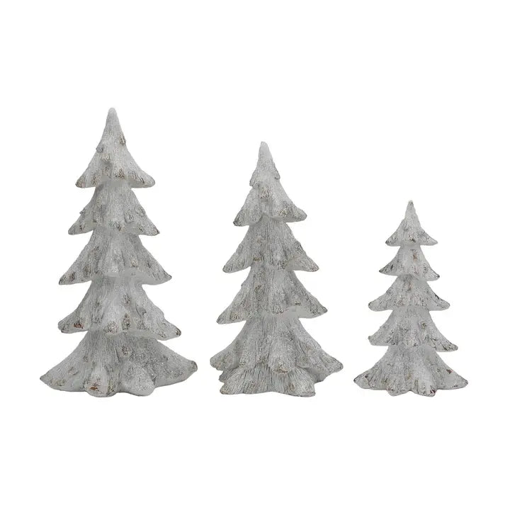 Set of 3 White Glistening Christmas Trees