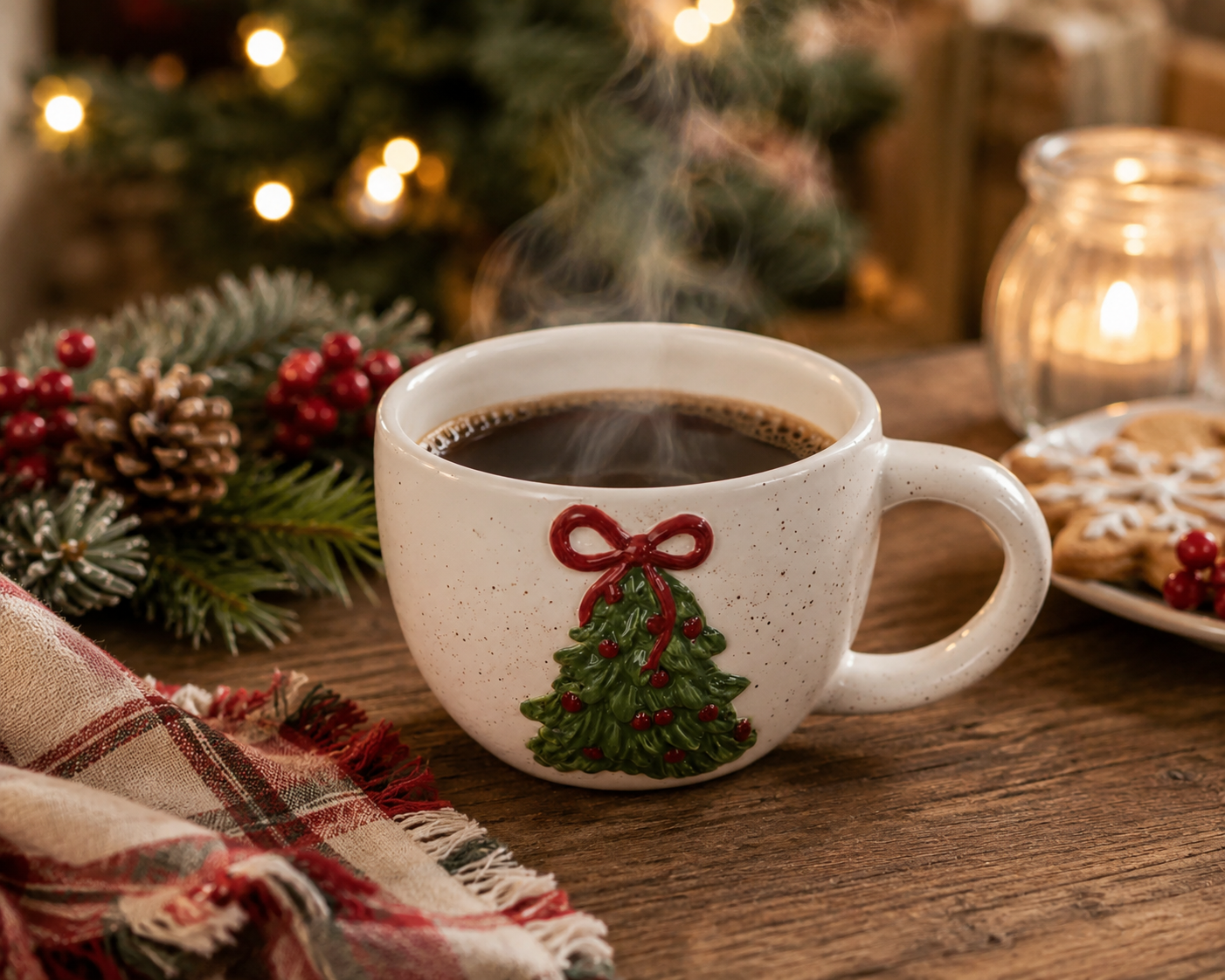 Ceramic Christmas Tree w/ Bow Mug