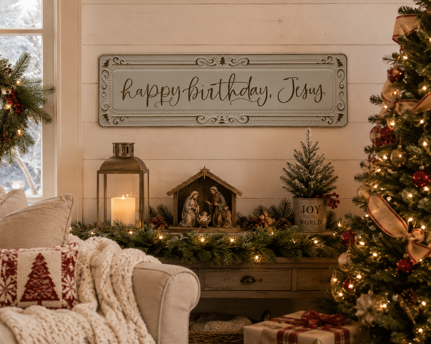 Metal Happy Birthday Jesus Sign