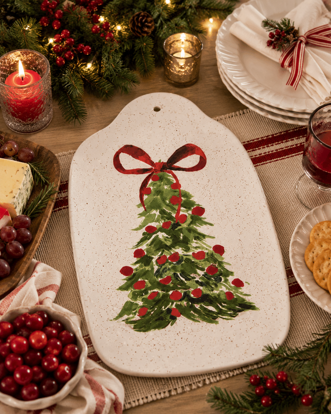 Ceramic Christmas Tree w/ Bow Serving Tray