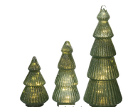 Set of 3 LED Green Glass Glitter Trees
