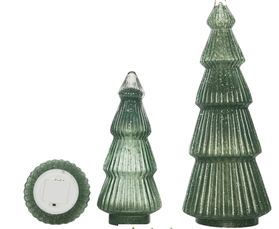 Set of 3 LED Green Glass Glitter Trees