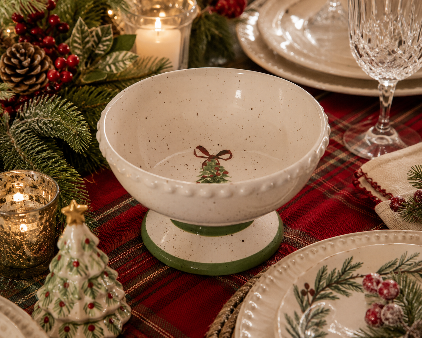 Christmas Tree w/ Bow Pedestal Bowl
