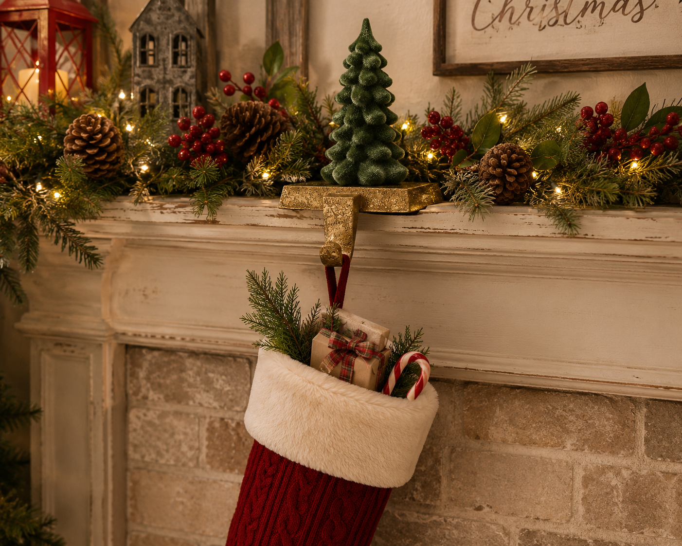 Flocked Christmas Tree Stocking Holder