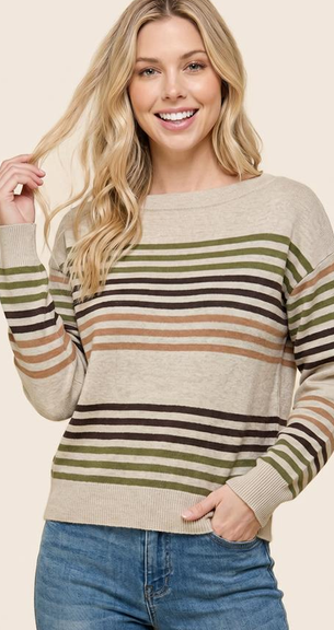 Multicolor Stripe Boat Neck Pullover By: Staccato