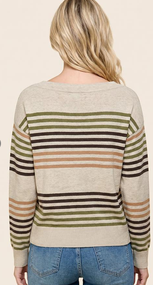 Multicolor Stripe Boat Neck Pullover By: Staccato