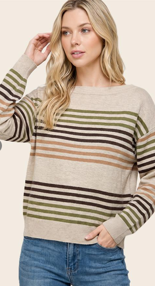 Multicolor Stripe Boat Neck Pullover By: Staccato