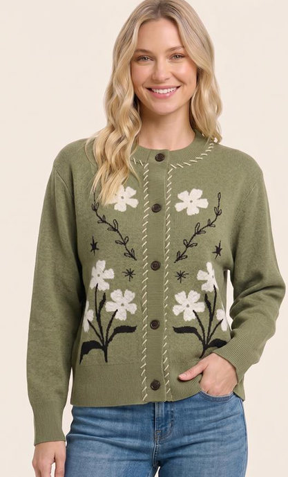 Floral Jacquard Button Down Cardigan By: Staccato