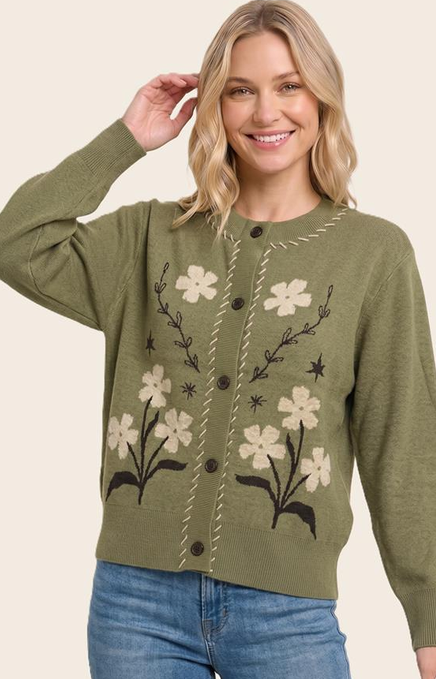 Floral Jacquard Button Down Cardigan By: Staccato