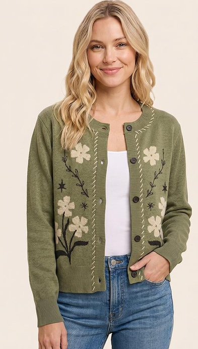 Floral Jacquard Button Down Cardigan By: Staccato