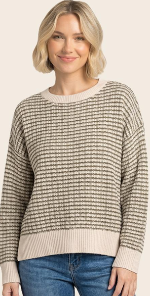 Textured Striped Crew Neck Pull Over Sweater By: Staccato