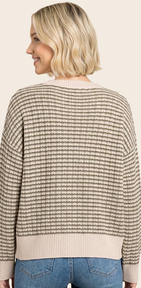 Textured Striped Crew Neck Pull Over Sweater By: Staccato