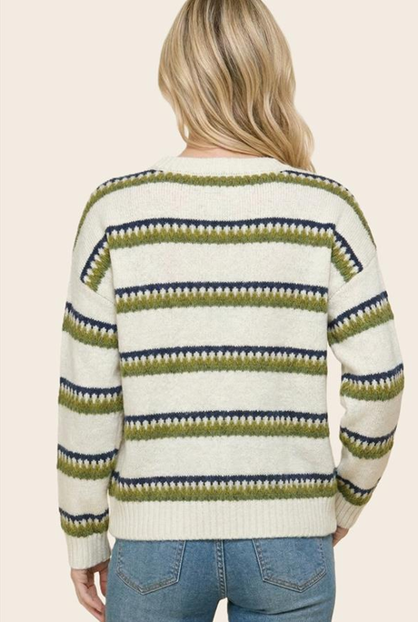 Tritone Stripe Pull Over Sweater By: Staccato (2-Colors)