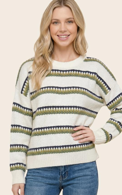 Tritone Stripe Pull Over Sweater By: Staccato (2-Colors)