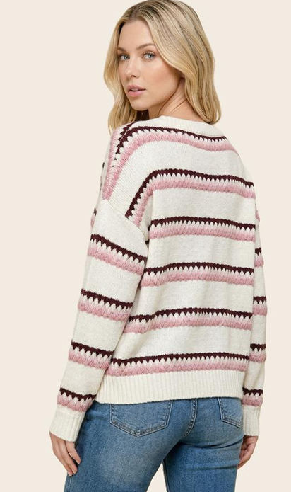 Tritone Stripe Pull Over Sweater By: Staccato (2-Colors)