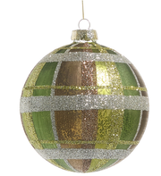 5" Plaid Glass Green Ball Ornament
