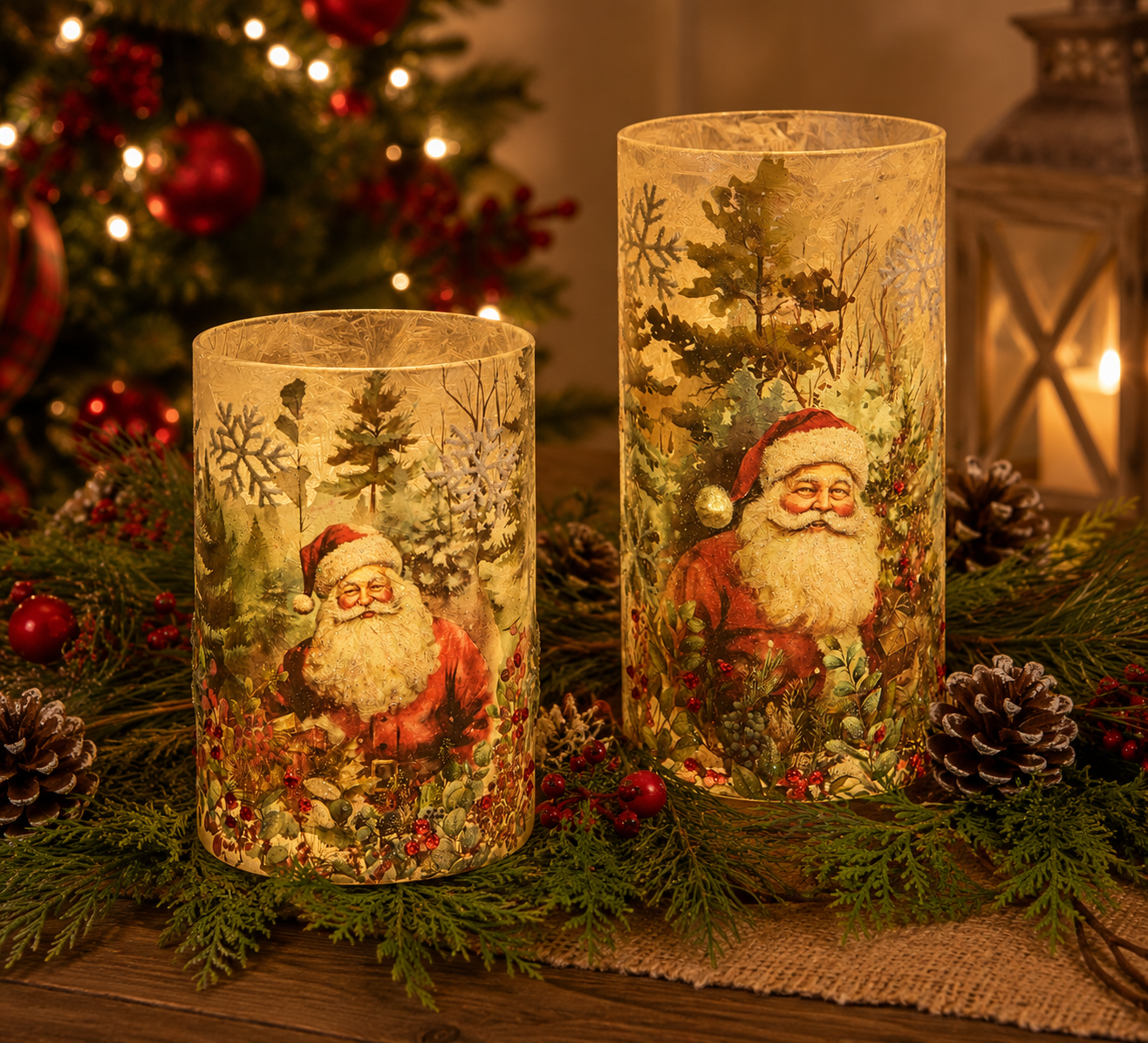 Santa in Forest Candle Holder (2-Sizes)