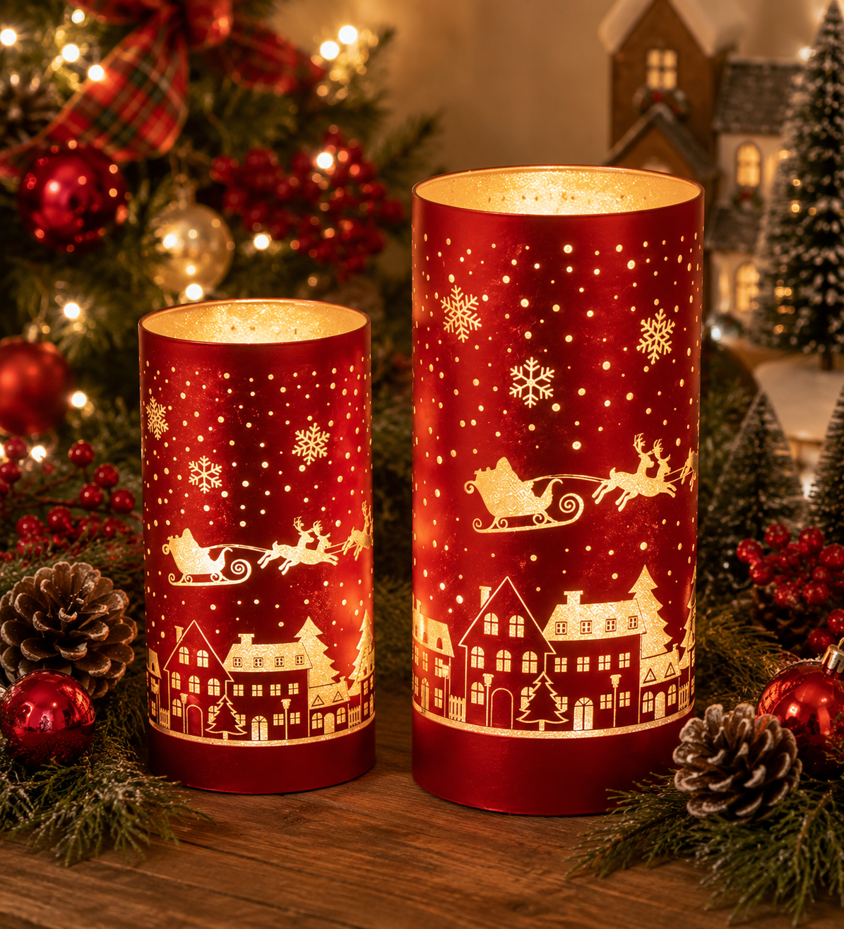 Set of 2 LED Christmas Town Luminaries