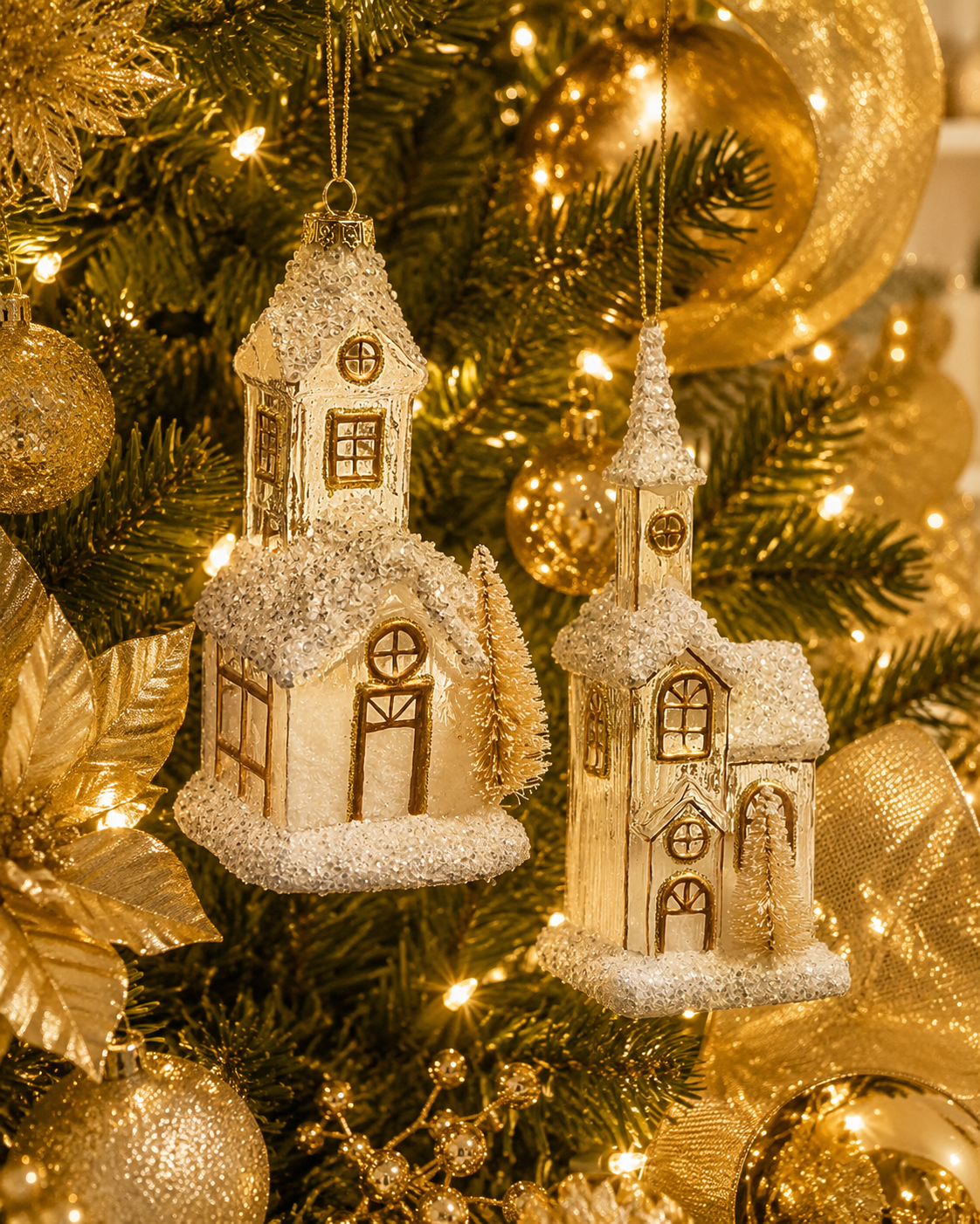 6.25" White Gold Church Ornament (2-Styles)