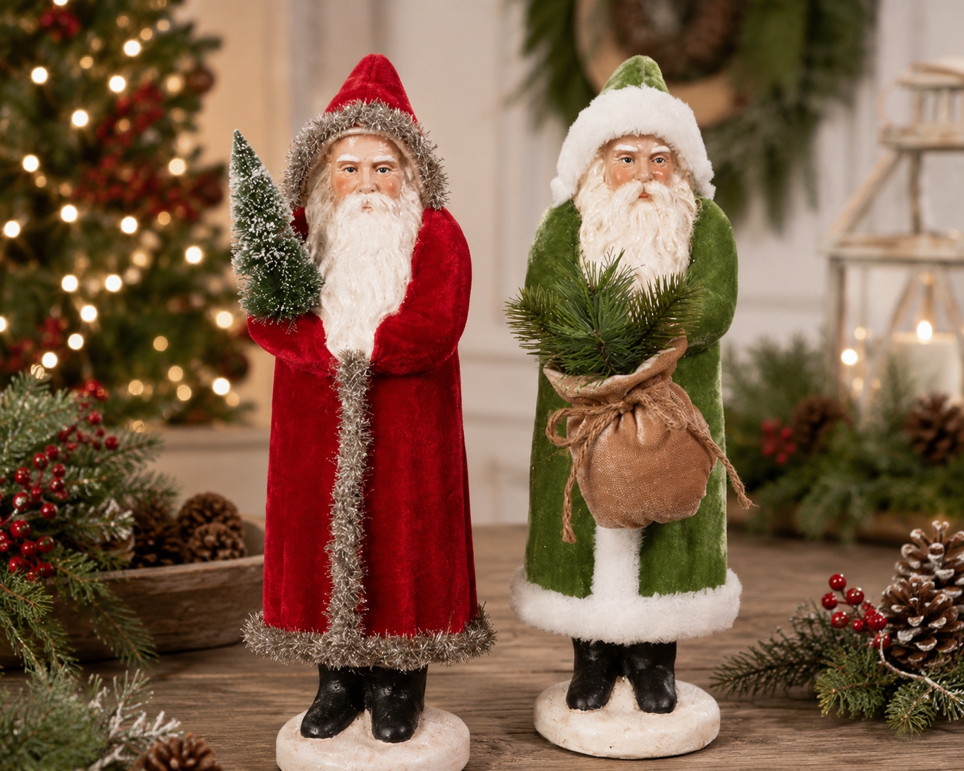 17.25" Vintage Velvet Santa (2-Colors)