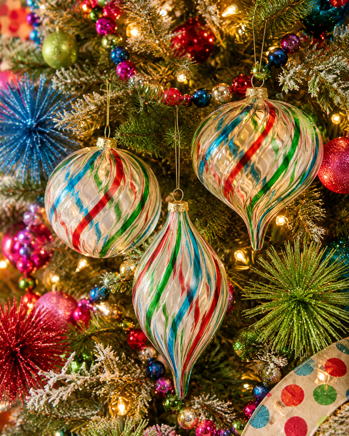 Glass Multicolor Stripe Ornament (3-Styles)