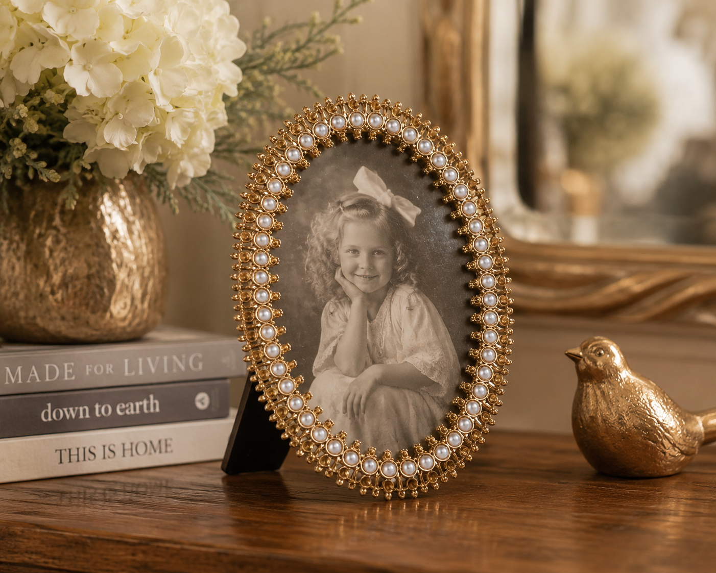 7" Golden Rhinestone Oval Frame