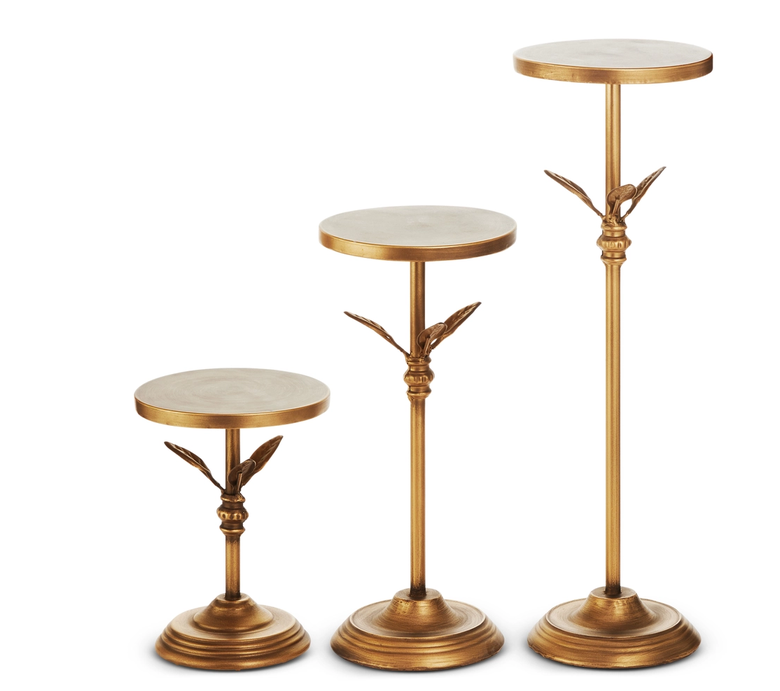 Set of 3 Antiqued Golden Pedestal Candle Holders