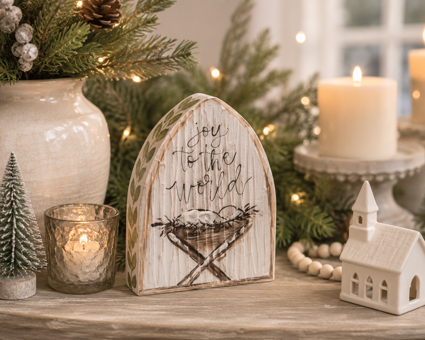 8" Jesus in Manger Textured Wood Block