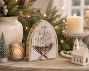 8" Jesus in Manger Textured Wood Block