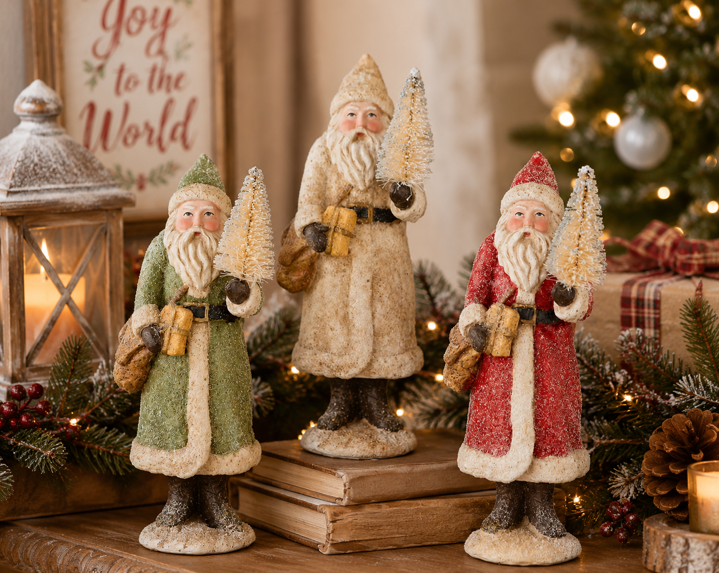 8.5" Glittered Santa (3-Colors)
