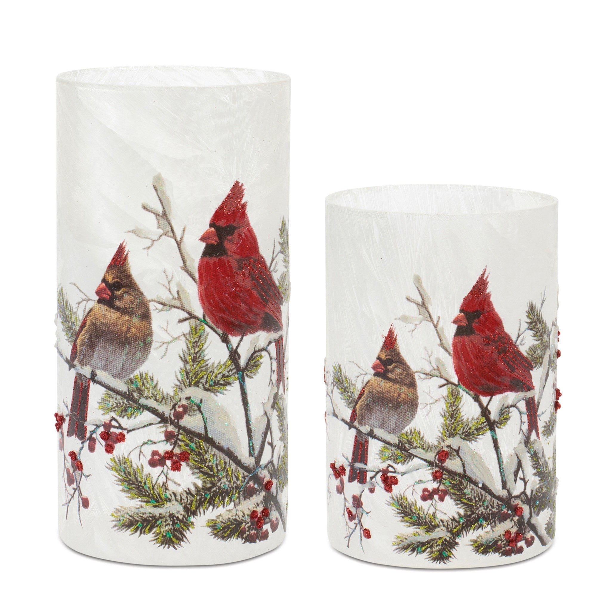 Winter Scene Double Cardinal Candle Holder