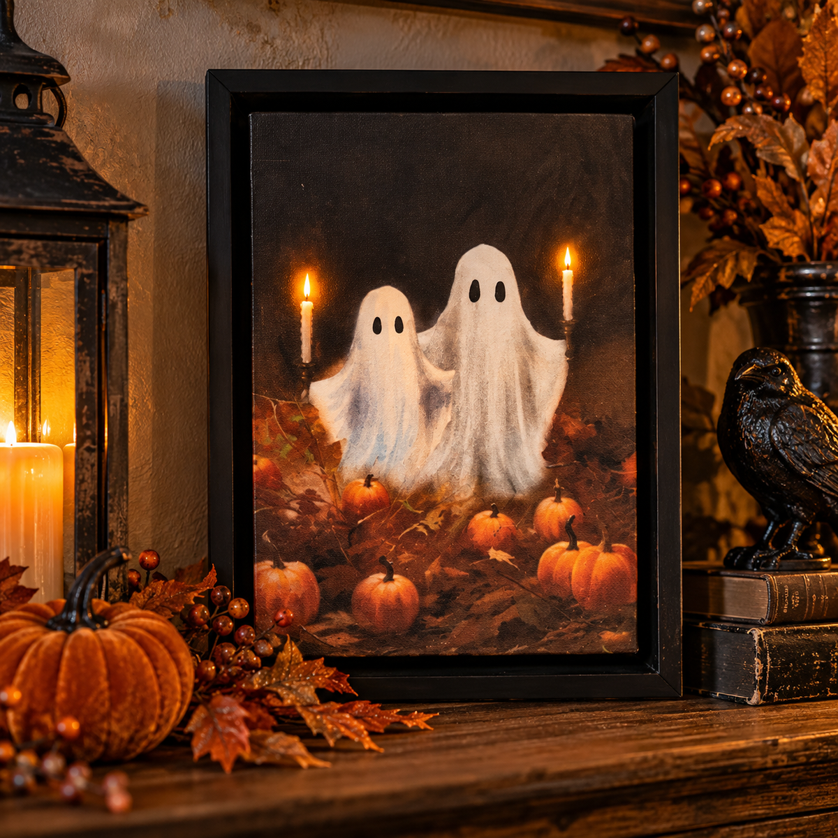LED Framed Ghost Halloween Canvas