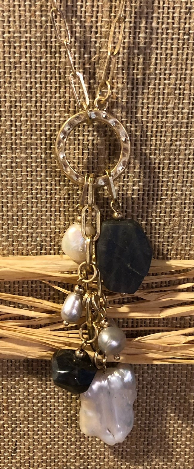 Gold Link Pearl Drop Necklace