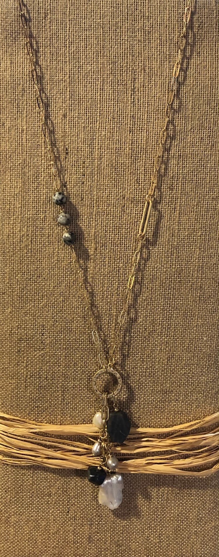 Gold Link Pearl Drop Necklace