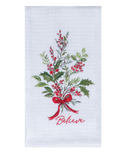 Embroidered Believe Holly Bouquet Towel