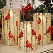 Set of 3 Cardinal on Birch LED Battery Operated Candles
