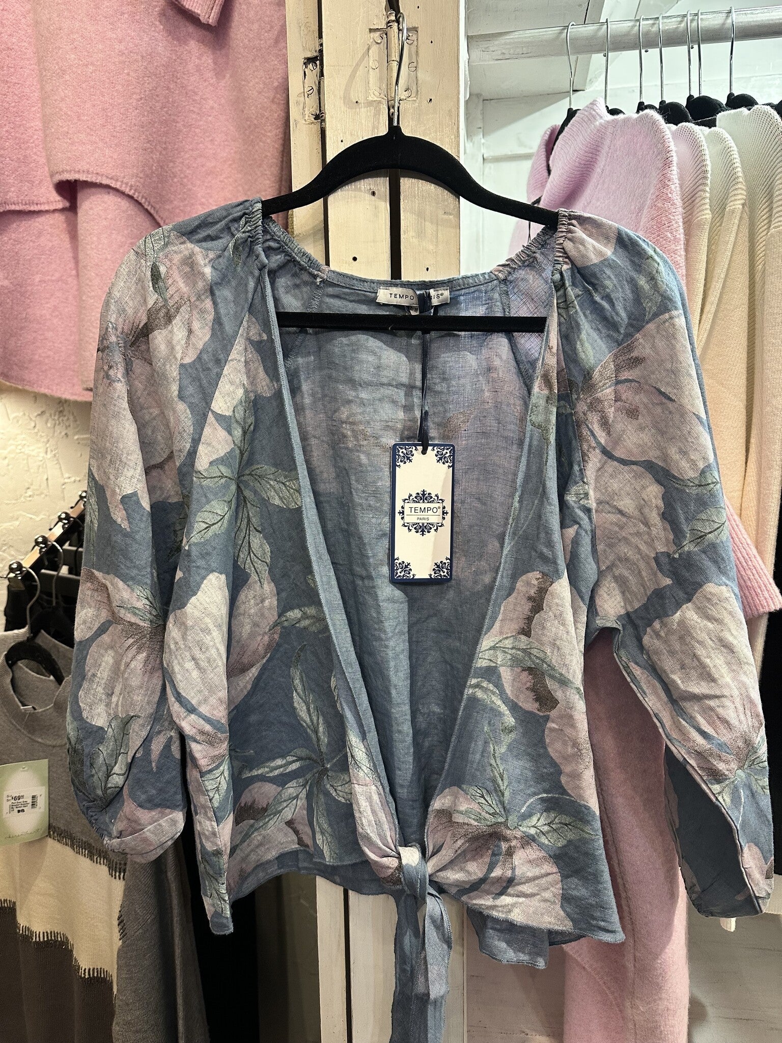 Linen Floral Tie Front Top By: Tempo Paris (2-Colors)