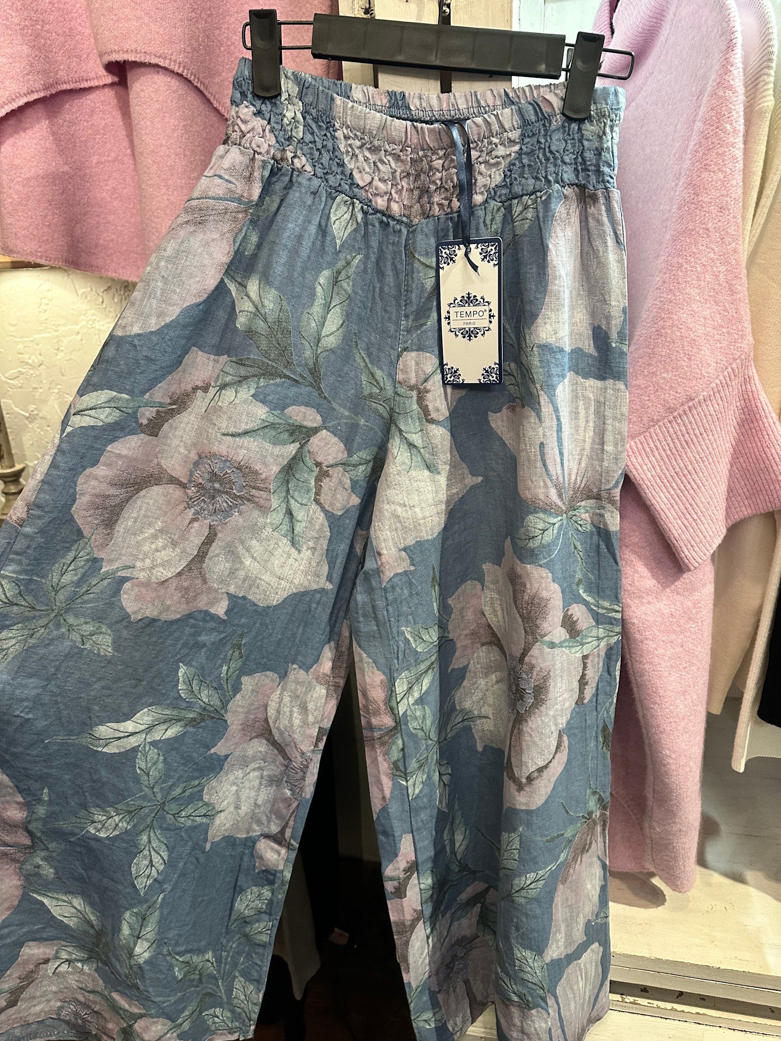 Linen Floral Wide Leg Pant By: Tempo Paris (2-Colors)