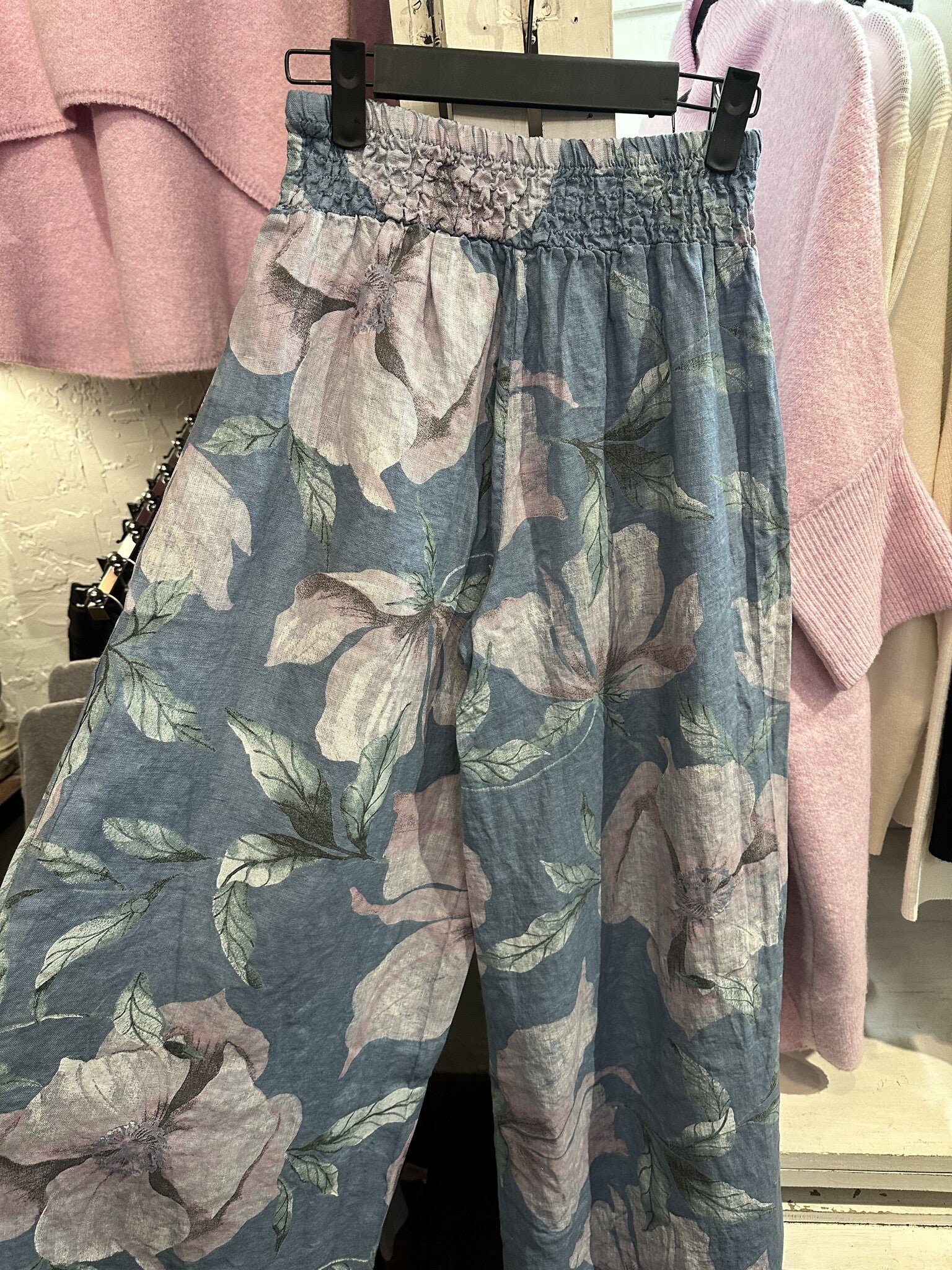 Linen Floral Wide Leg Pant By: Tempo Paris (2-Colors)