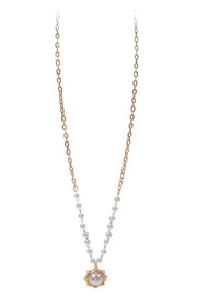 Gold Oval Chain Necklace w/ Large Pearl Pendant