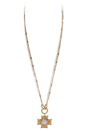 Multi Chain Necklace w/ Center Stone Cross