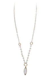 Pearl Accent Chain Necklace w/ Pointed Oval Crystal